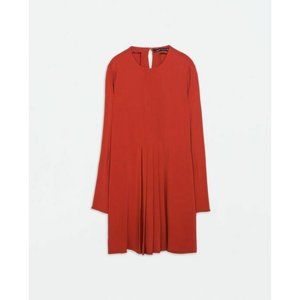 Zara Women's Mini Dress Casual Flare Pleated Red Long Sleeves Size XS